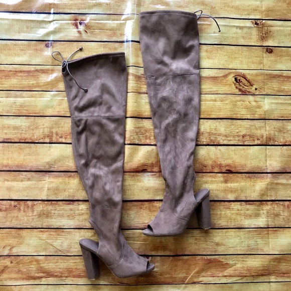 Over Knee Boot Tight Tie Up Open Peep Toe Heel OKB - Picture 3 of 5